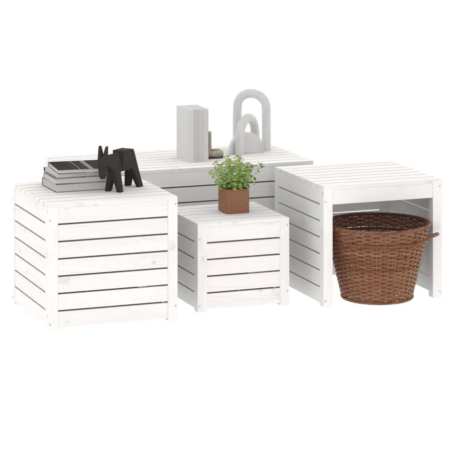 Ensemble de boîtes de jardin 4 pcs blanc bois de pin massif - 4
