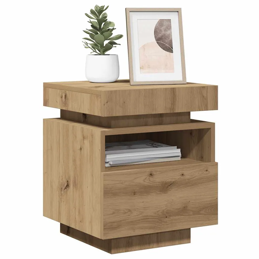 Armoires de chevet avec lumières LED 2 pcs chêne artisanal - 14
