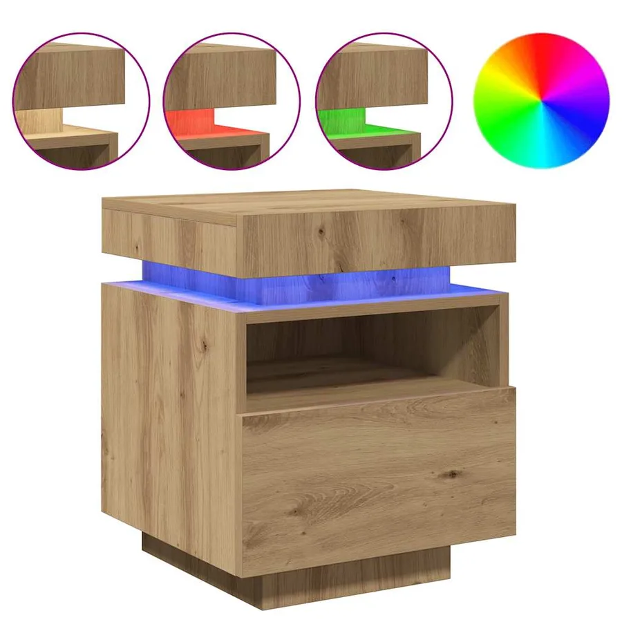 Armoires de chevet avec lumières LED 2 pcs chêne artisanal - 2