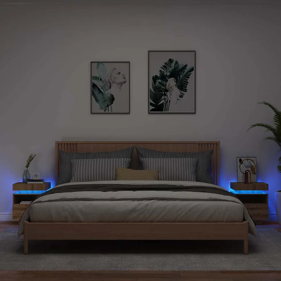 Armoires de chevet avec lumières LED 2 pcs chêne artisanal - 3
