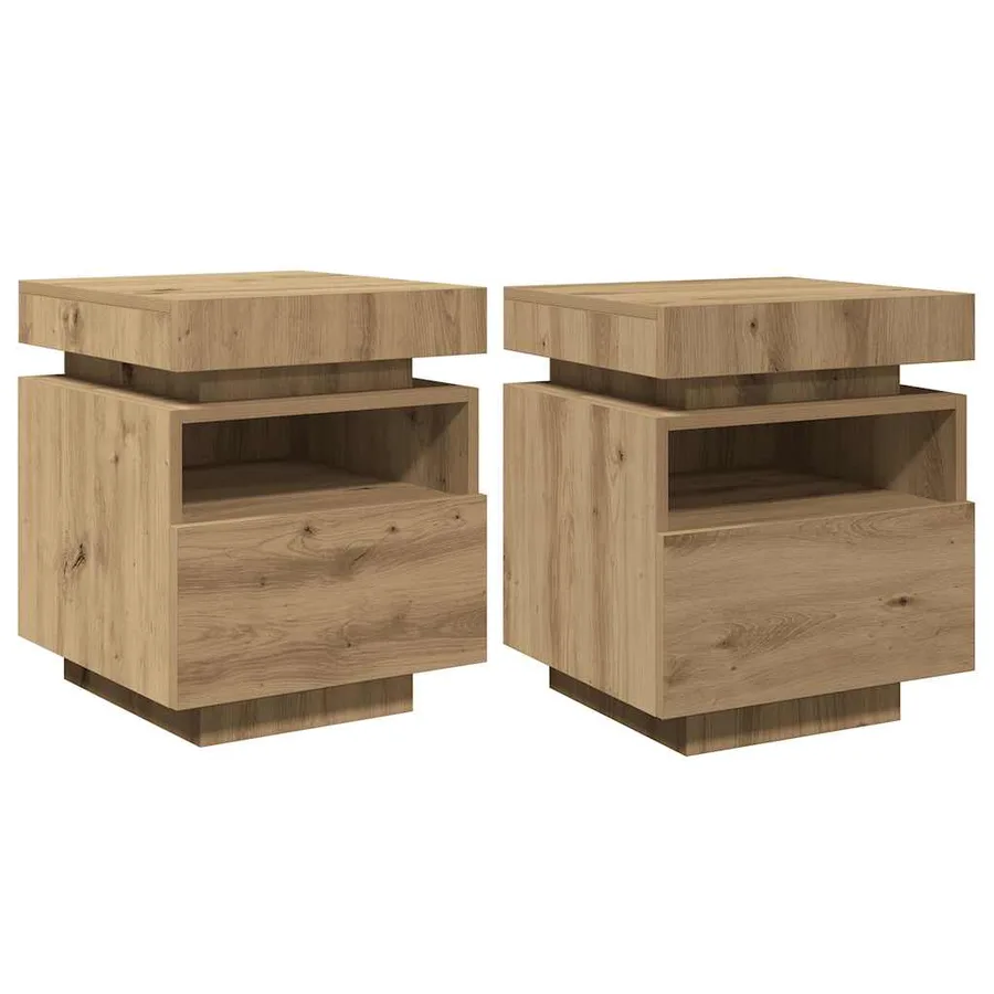 Armoires de chevet avec lumières LED 2 pcs chêne artisanal - 4