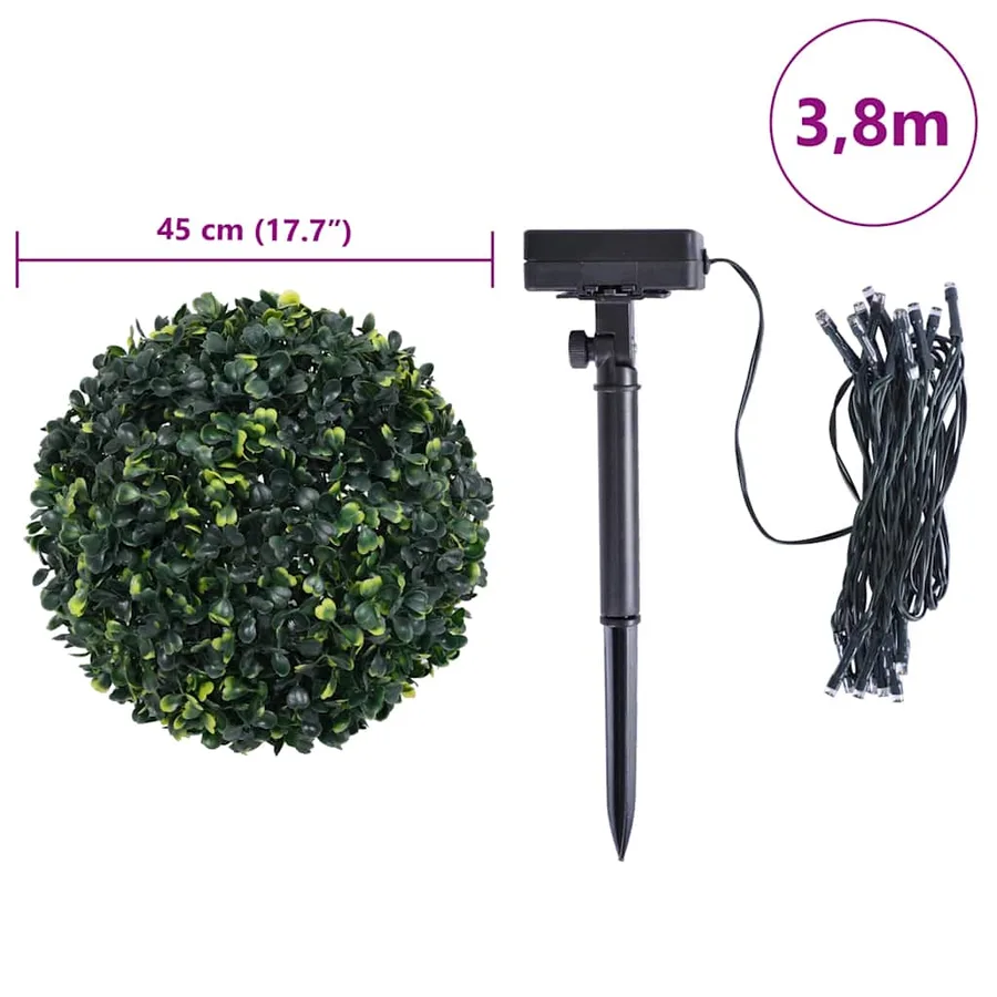 Boules de buis artificielles avec lumières LED 2 pcs vert 45 cm - 9