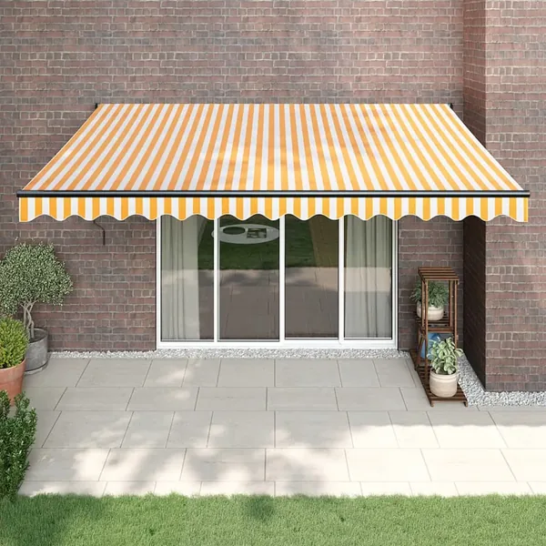 Auvent rétractable automatique jaune et blanc 4,5x3 m