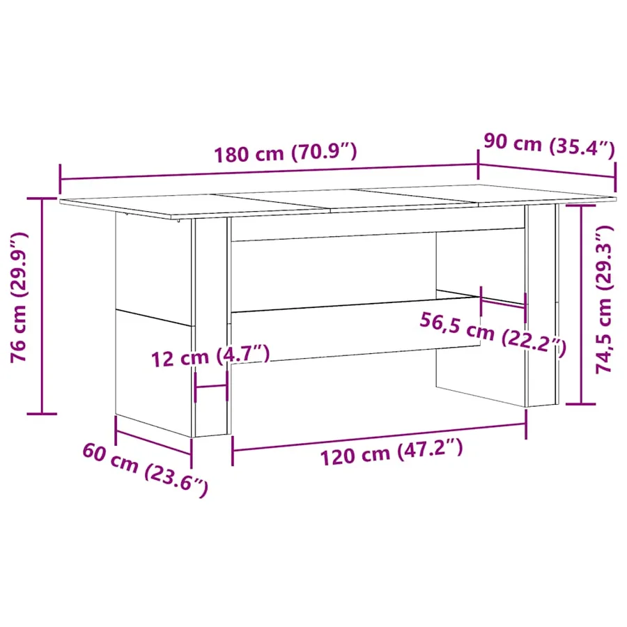 Table à manger vieux bois 180x90x76 cm bois d'ingénierie - 9