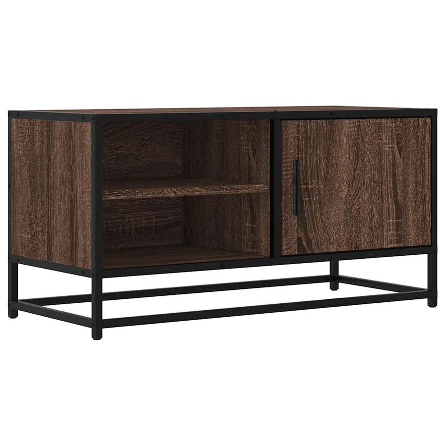 Meuble TV chêne marron 80x34,5x40 cm bois d'ingénierie et métal - 2