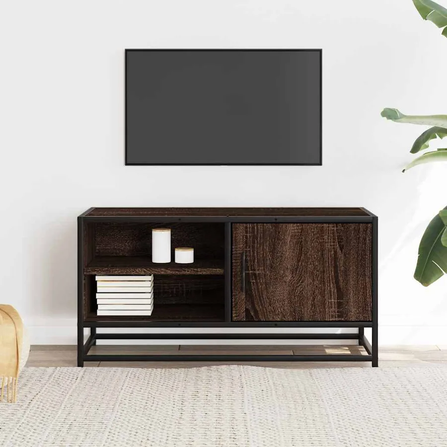 Meuble TV chêne marron 80x34,5x40 cm bois d'ingénierie et métal - 3