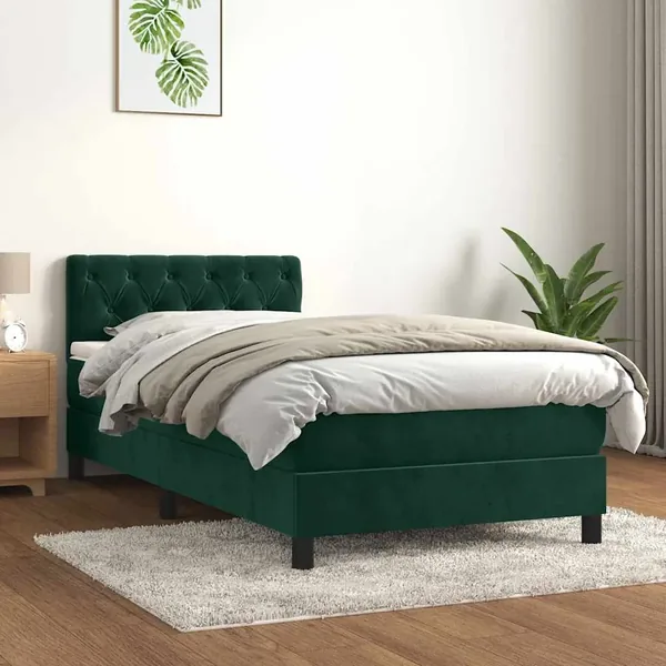 Sommier à lattes de lit et matelas Vert foncé 80x200 cm Velours
