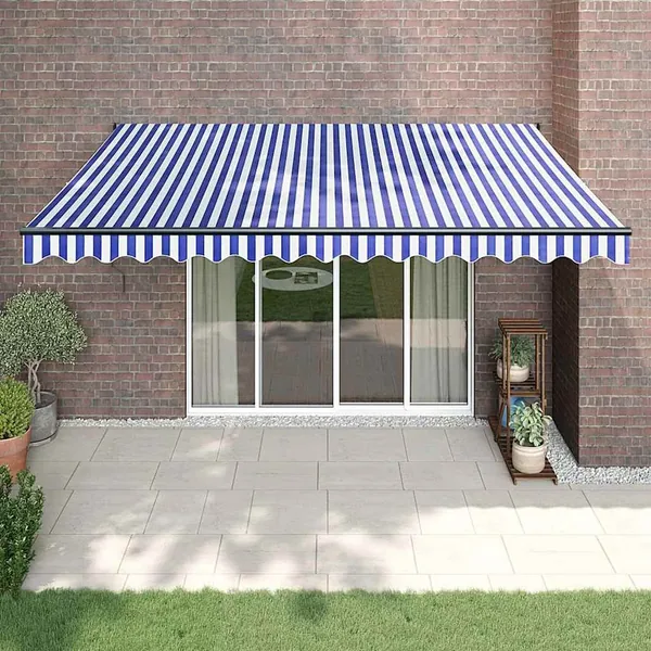 Auvent rétractable automatique bleu et blanc 4x3 m
