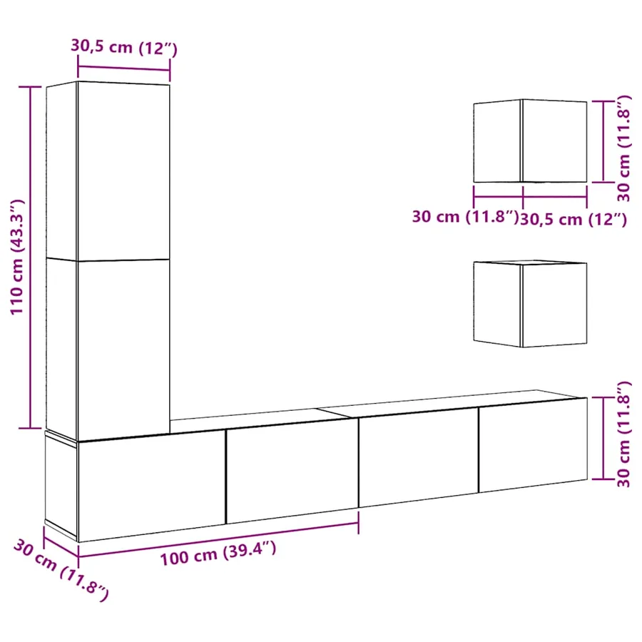 Ensemble de meuble TV mural 5 pcs vieux bois bois d'ingénierie - 11