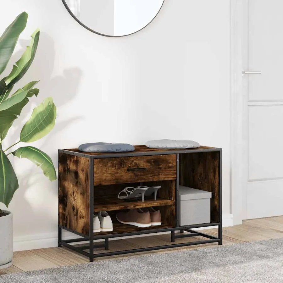 Banc à chaussures chêne fumé bois d'ingénierie et métal - 3