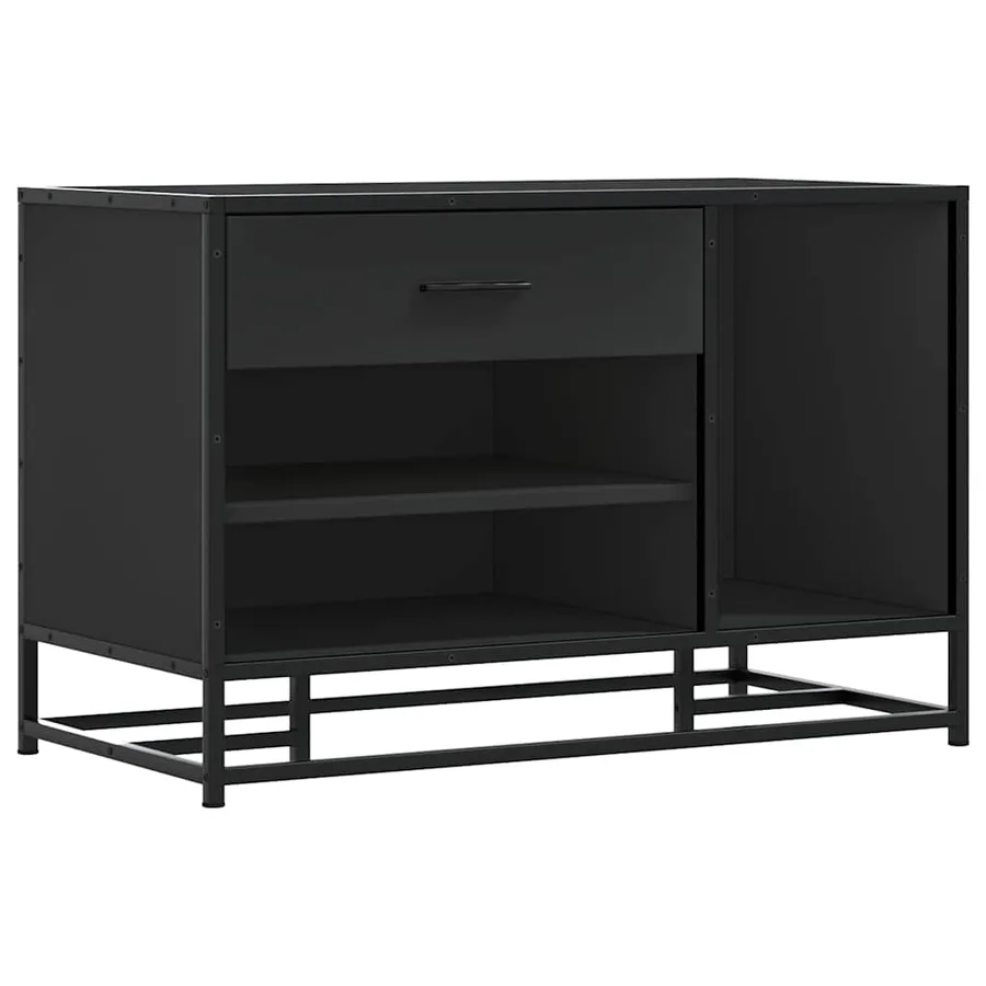 Banc à chaussures noir 80x40x53,5 cm bois d'ingénierie et métal - 2