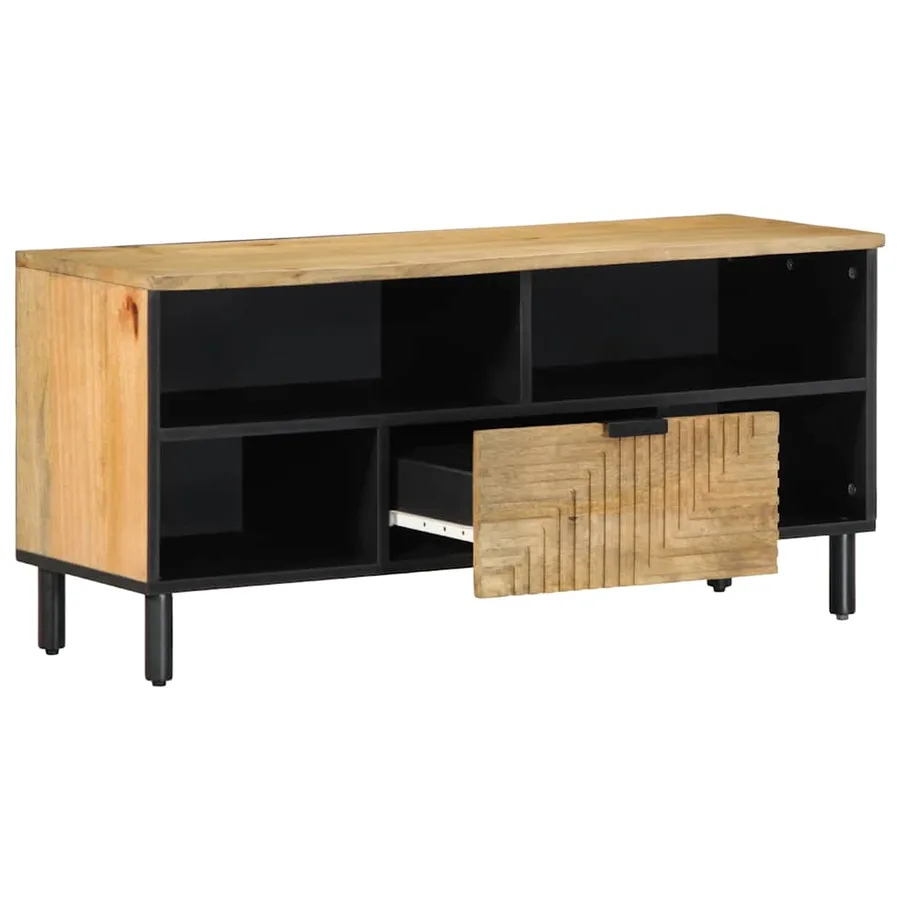 Meuble TV marron 100x33x46 cm bois massif de manguier - 2
