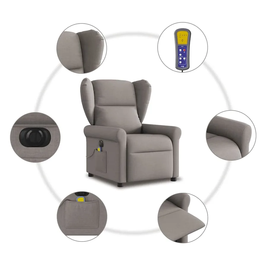 Fauteuil de massage inclinable électrique Taupe Tissu - 10
