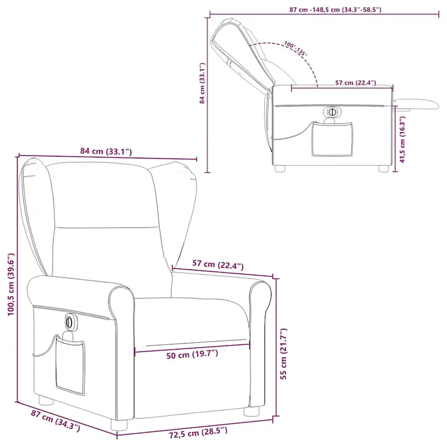 Fauteuil de massage inclinable électrique Taupe Tissu - 16
