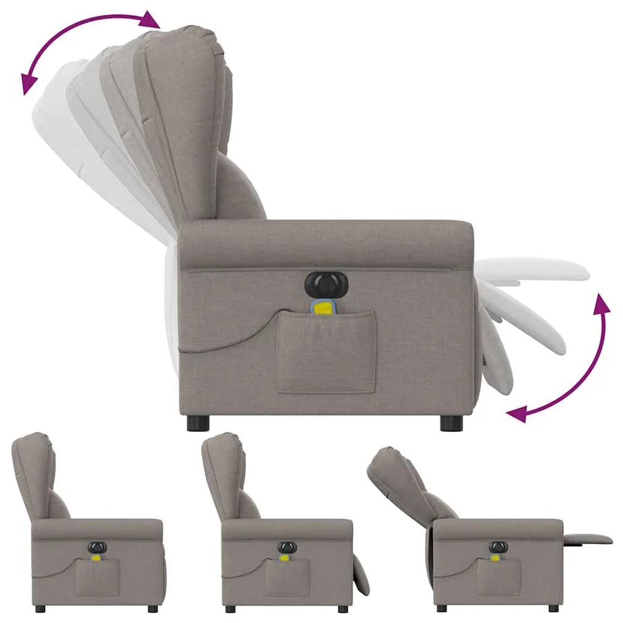 Fauteuil de massage inclinable électrique Taupe Tissu - 7
