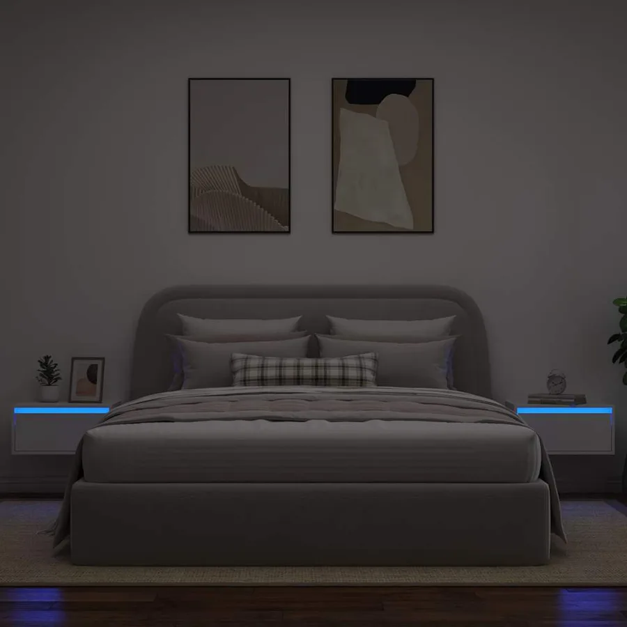 Tables de chevet murales avec lumières LED 2 pcs blanc - 5
