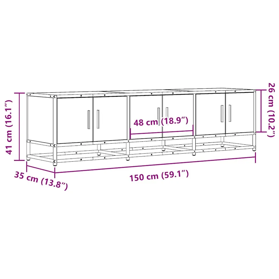 Meuble TV chêne marron 150x35x41 cm bois d'ingénierie et métal - 10