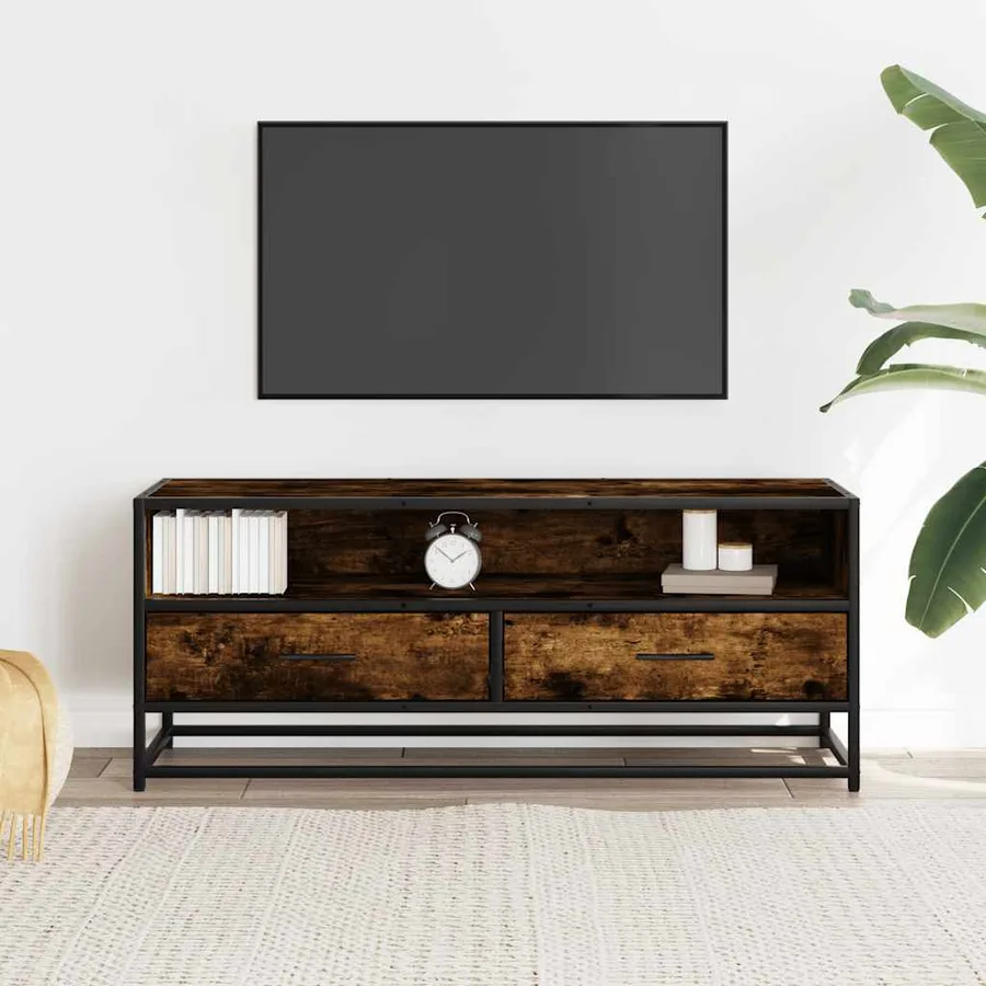Meuble TV chêne fumé 100x34,5x40 cm bois d'ingénierie et métal - 3