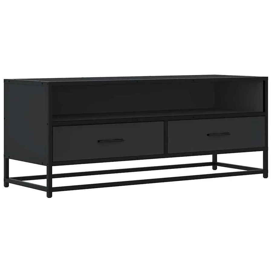 Meuble TV noir 100x34,5x40 cm bois d'ingénierie et métal - 2