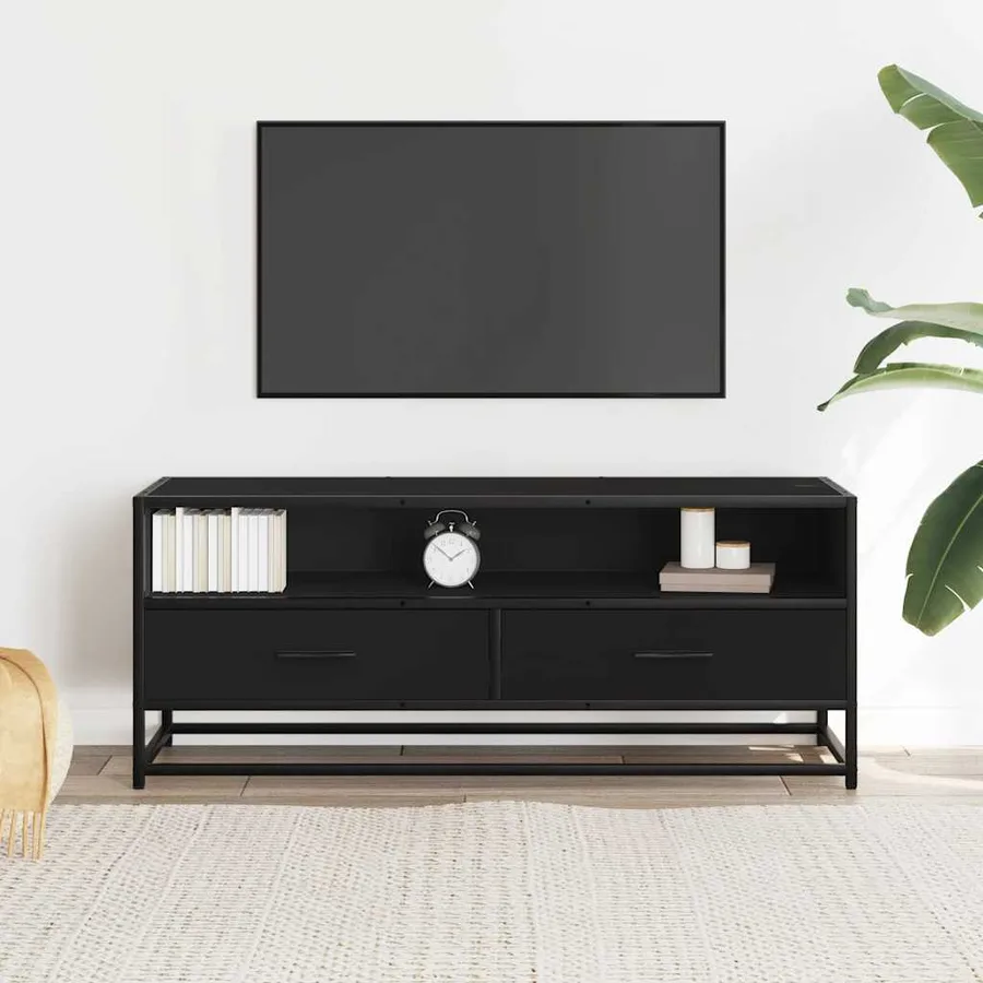 Meuble TV noir 100x34,5x40 cm bois d'ingénierie et métal - 3