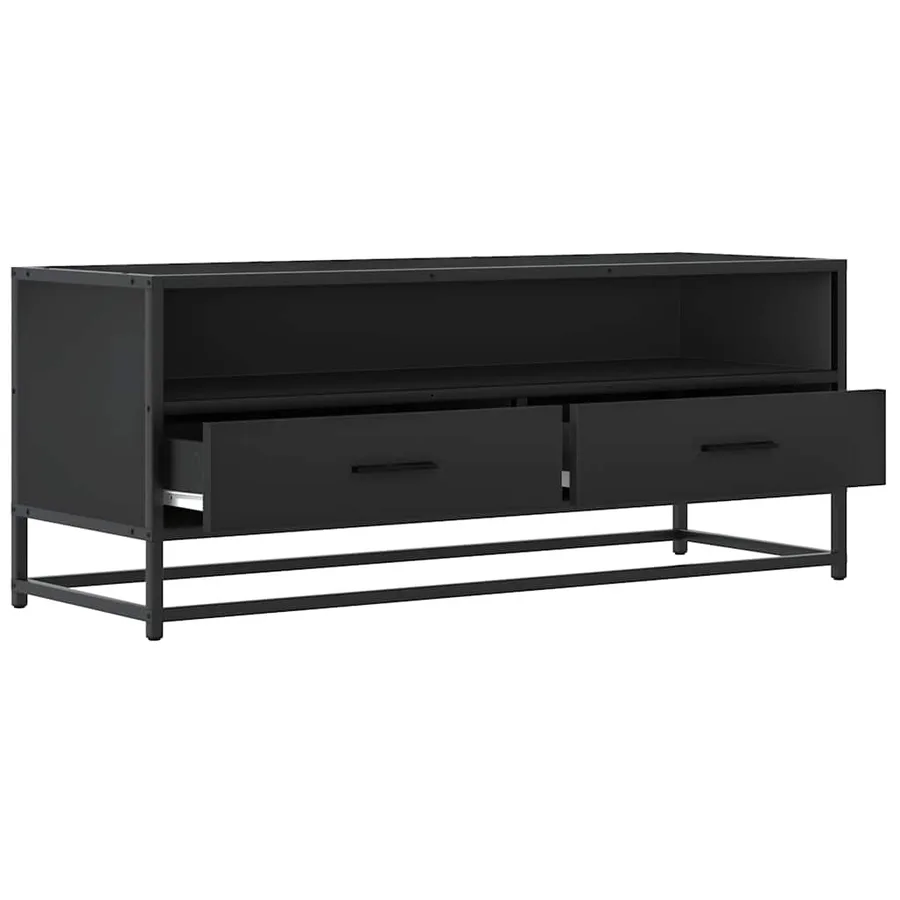 Meuble TV noir 100x34,5x40 cm bois d'ingénierie et métal - 7