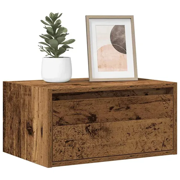 Table de chevet murale avec lumières LED vieux bois