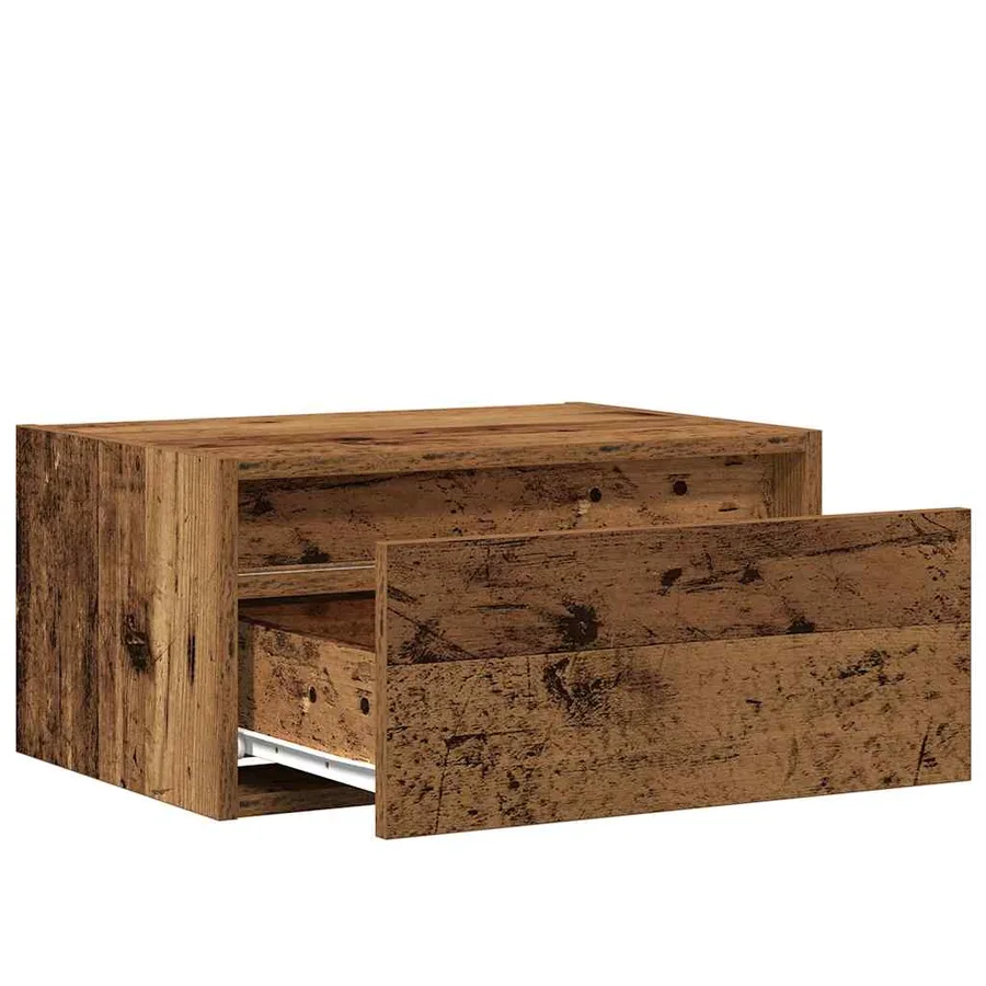 Table de chevet murale avec lumières LED vieux bois - 10