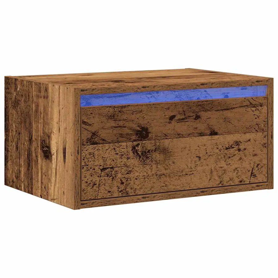 Table de chevet murale avec lumières LED vieux bois - 3