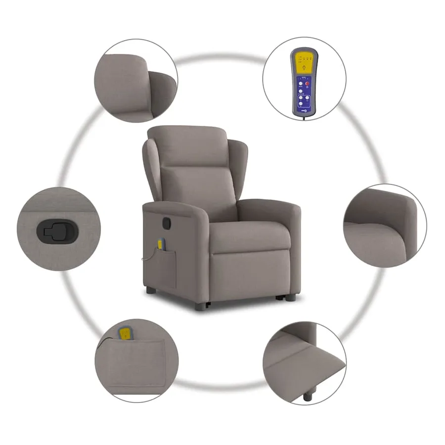 Fauteuil inclinable de massage Taupe Tissu - 10