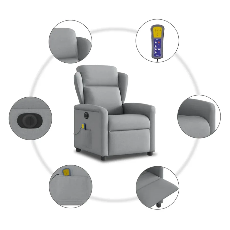 Fauteuil de massage inclinable électrique gris clair tissu - 10