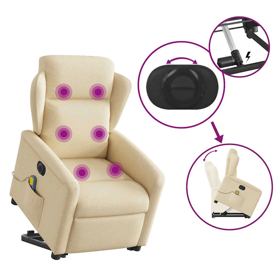 Fauteuil inclinable de massage électrique Crème Tissu - 8