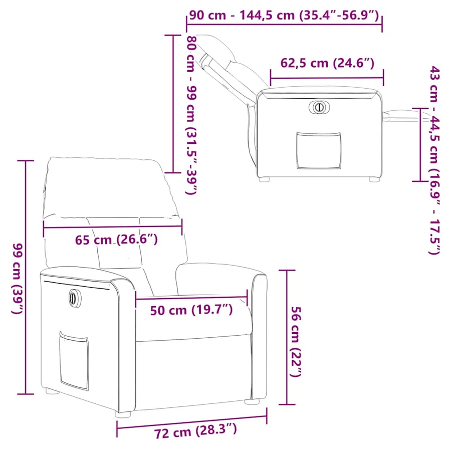Fauteuil inclinable électrique Marron Tissu - 15