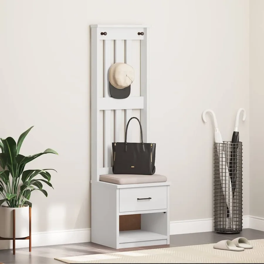 Portemanteau SANDNES blanc 45x40x159,5 cm bois massif pin - 3
