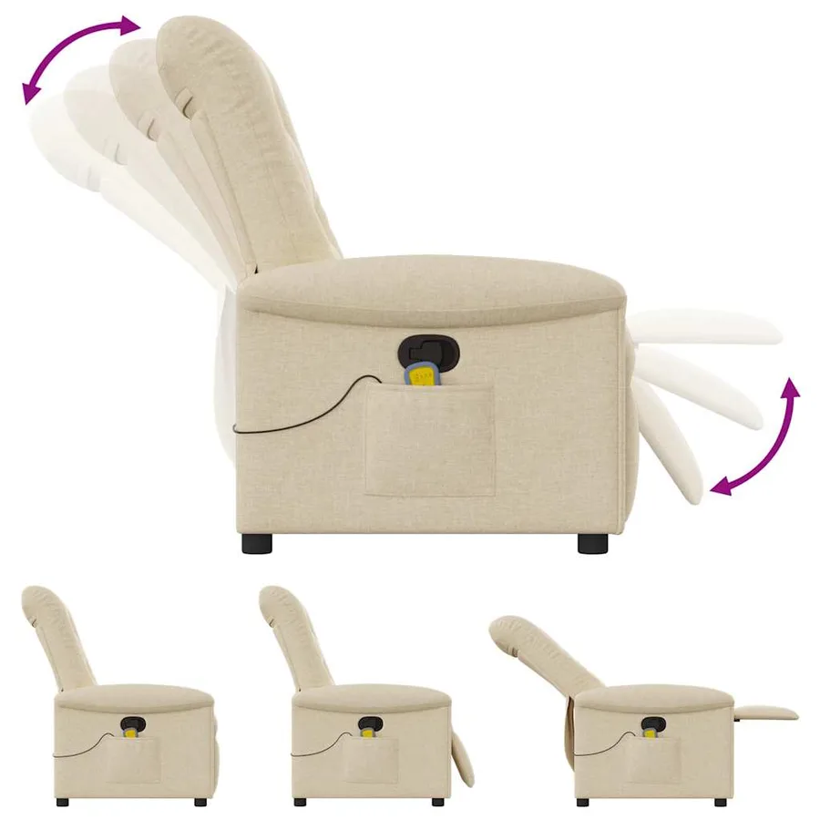 Fauteuil de massage inclinable Crème Tissu - 7
