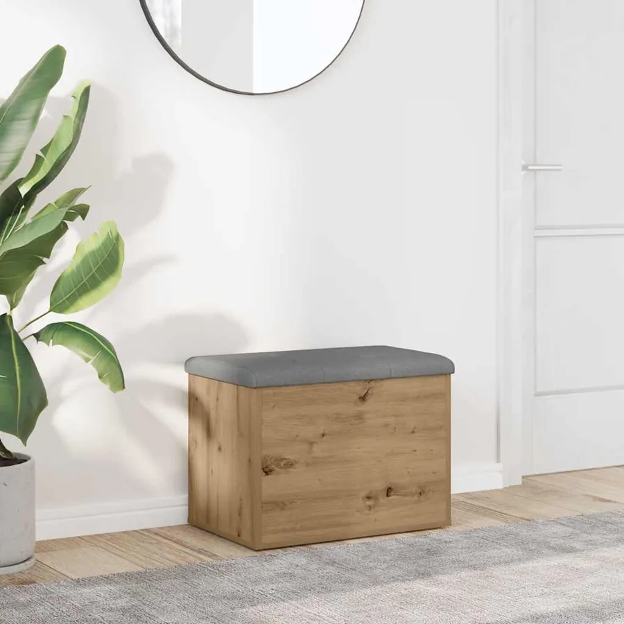 Banc de rangement chêne artisanal 62x42x45 cm bois d'ingénierie