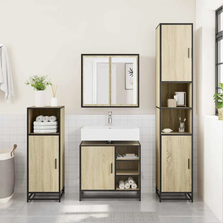Meuble de salle de bain avec lavabo Chêne Sonoma 65 x 33 x 60 cm Bois d'ingénierie - 3