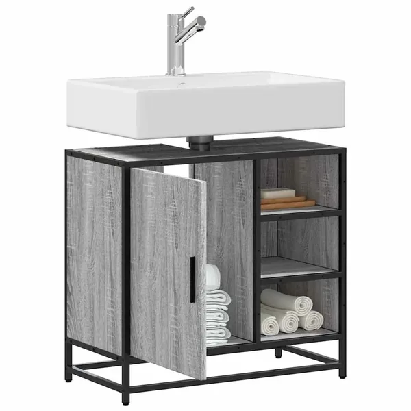 Armoire de lavabo de salle de bain sonoma gris 65x33x60 cm