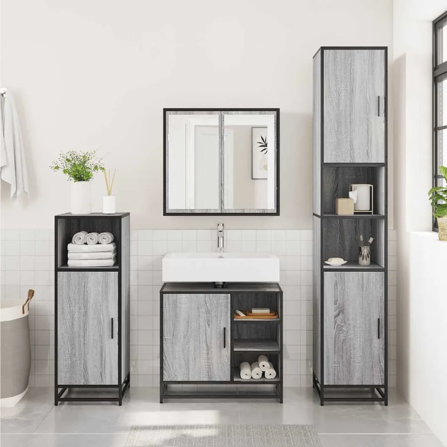 Armoire de lavabo de salle de bain sonoma gris 65x33x60 cm - 3