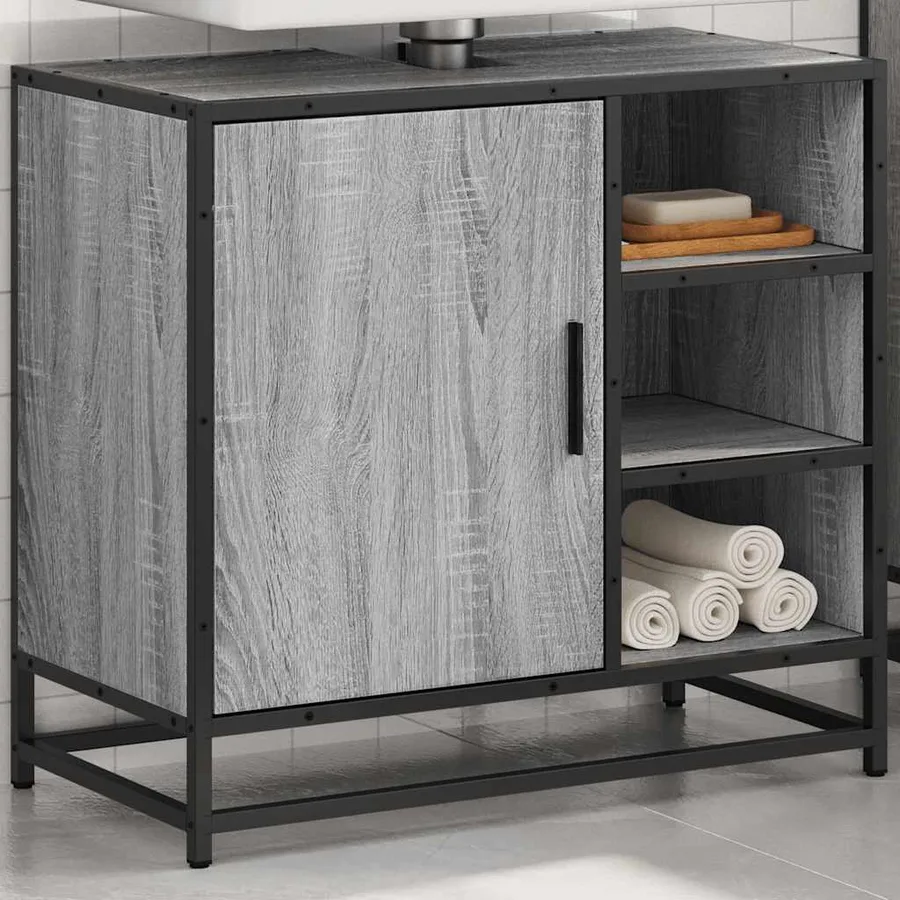Armoire de lavabo de salle de bain sonoma gris 65x33x60 cm - 4