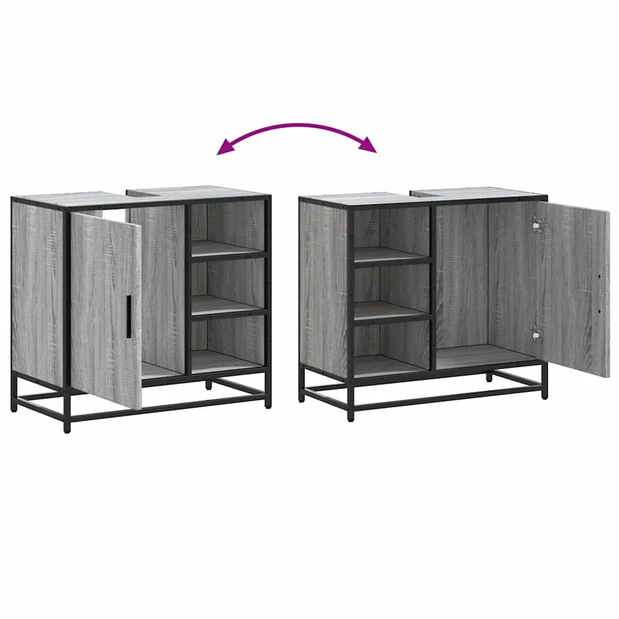 Armoire de lavabo de salle de bain sonoma gris 65x33x60 cm - 9
