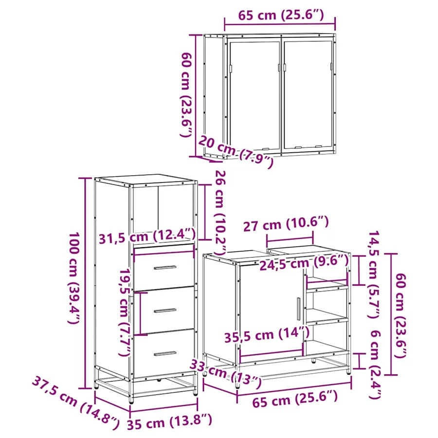 Ensemble de meubles de salle de bain 3 pcs chêne sonoma - 11