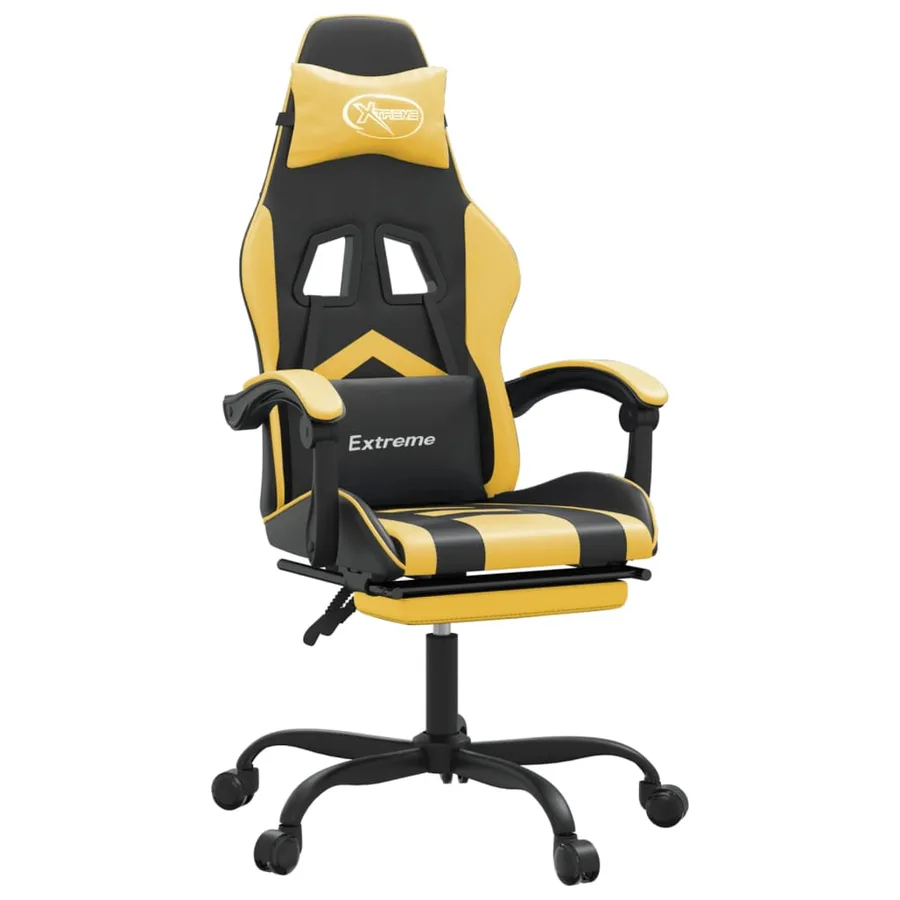 Chaise de jeu avec repose-pied Noir et doré Similicuir - 2