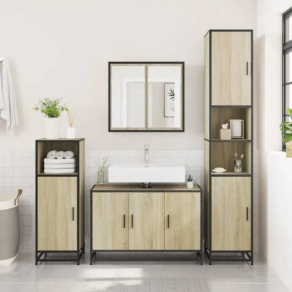 Meuble de salle de bain avec lavabo Chêne Sonoma 90 x 33 x 60 cm Bois d'ingénierie