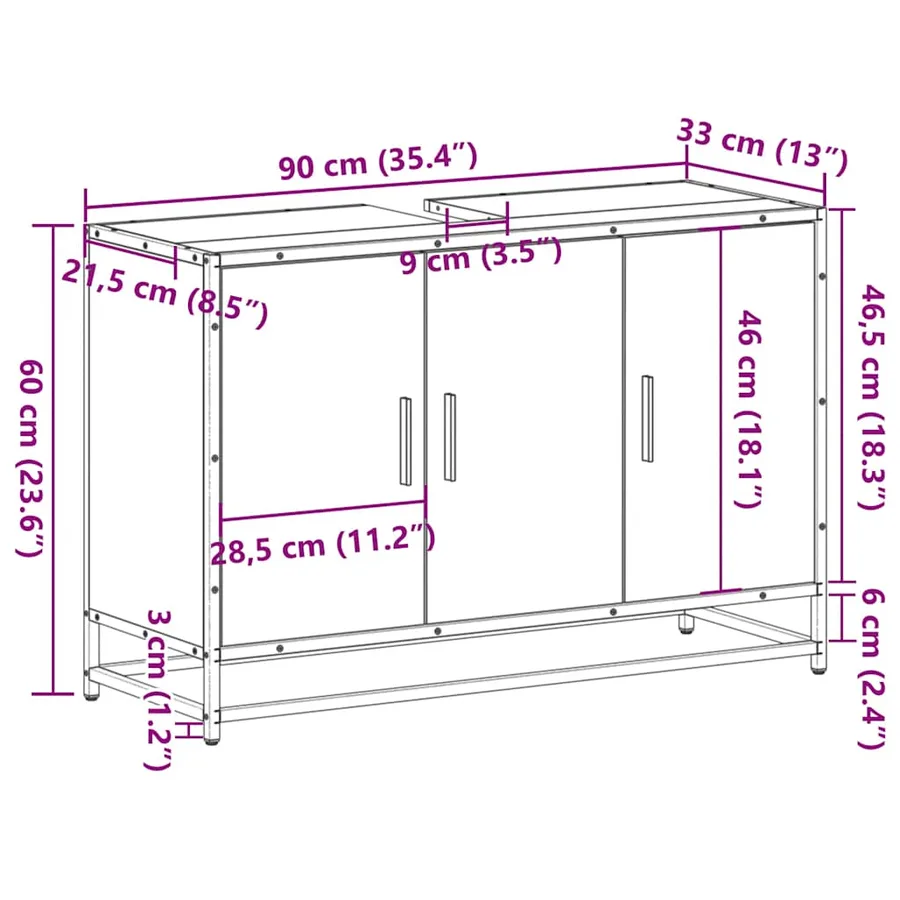 Meuble de salle de bain avec lavabo Chêne Sonoma 90 x 33 x 60 cm Bois d'ingénierie - 12