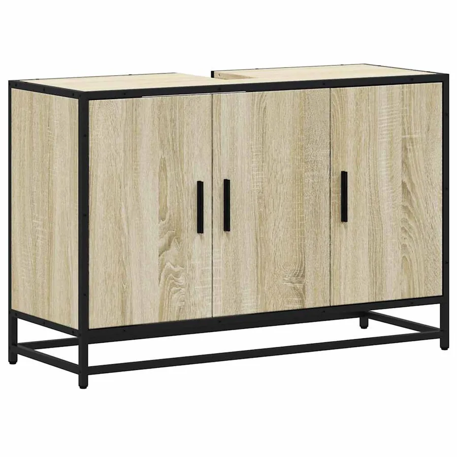 Meuble de salle de bain avec lavabo Chêne Sonoma 90 x 33 x 60 cm Bois d'ingénierie - 2