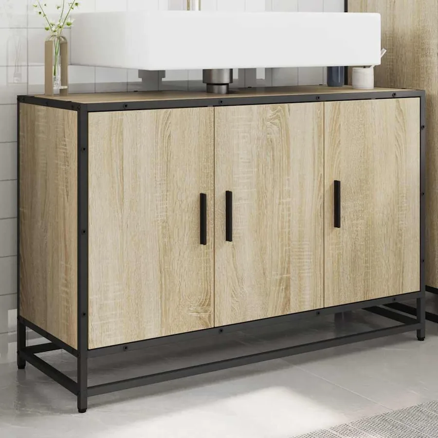 Meuble de salle de bain avec lavabo Chêne Sonoma 90 x 33 x 60 cm Bois d'ingénierie - 3