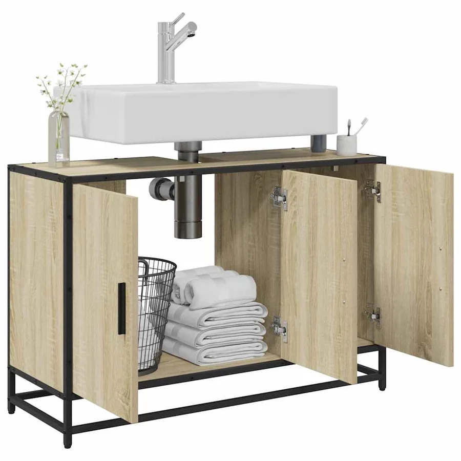 Meuble de salle de bain avec lavabo Chêne Sonoma 90 x 33 x 60 cm Bois d'ingénierie - 4