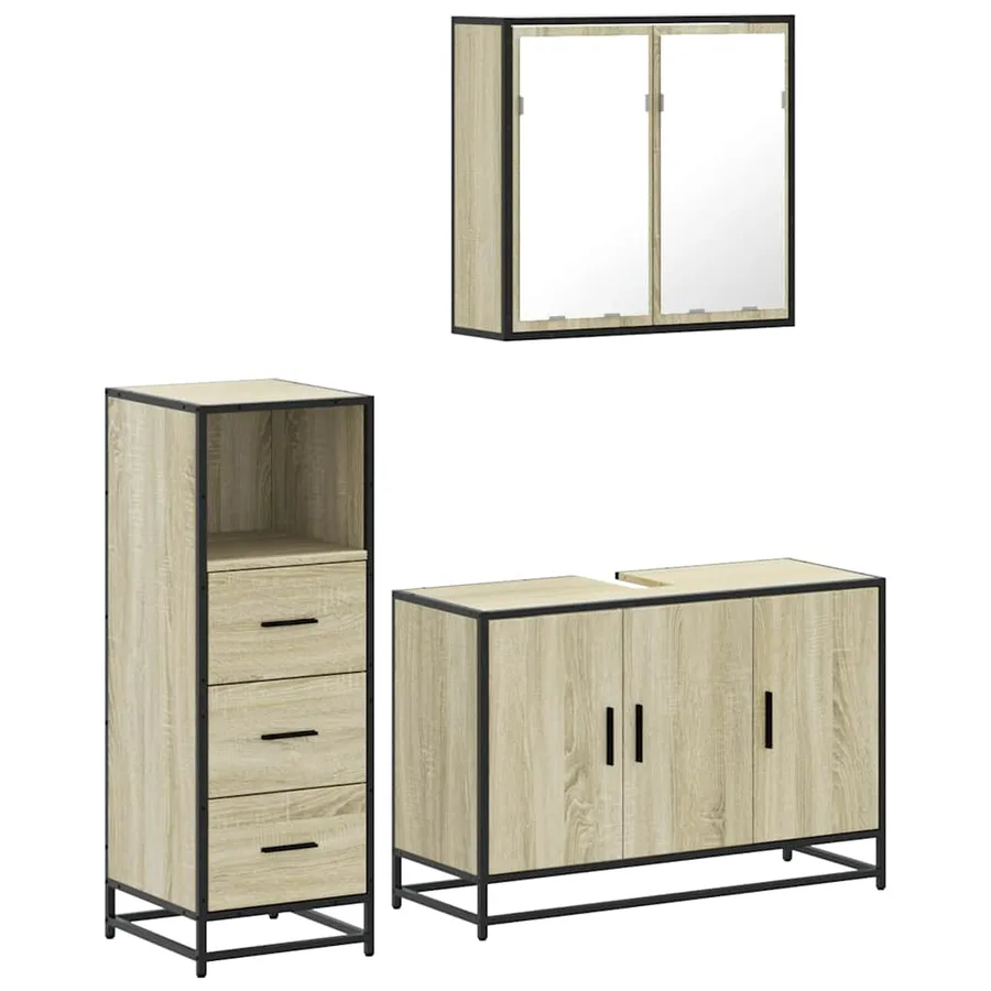 Ensemble de meubles de salle de bain 3 pcs chêne sonoma - 2