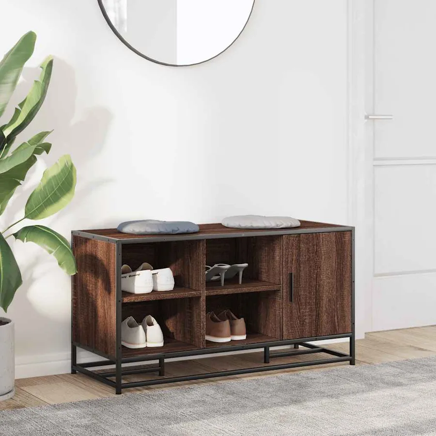 Banc à chaussures chêne marron bois d'ingénierie et métal - 3