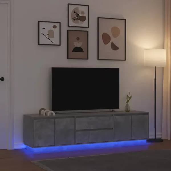 Meuble TV avec lumières LED gris béton 193,5x41x50 cm